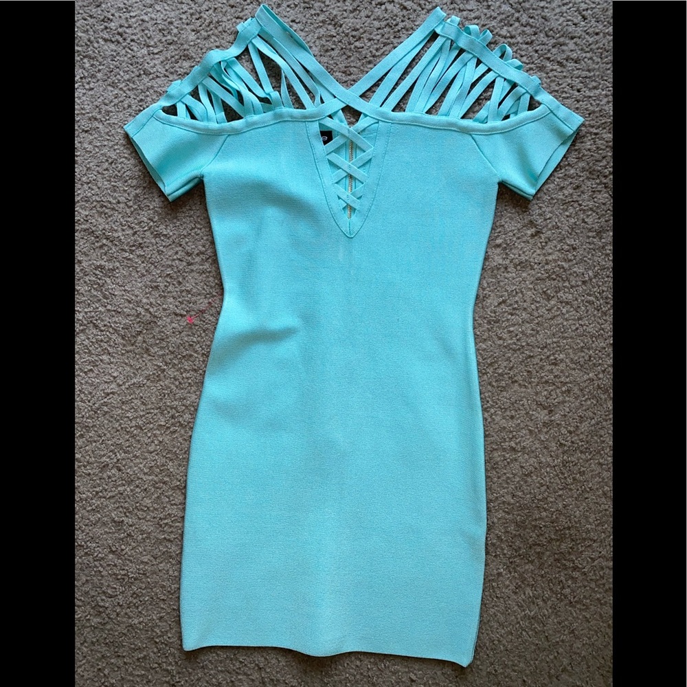 Aqua Dress with Unique Upper and Sleeves
